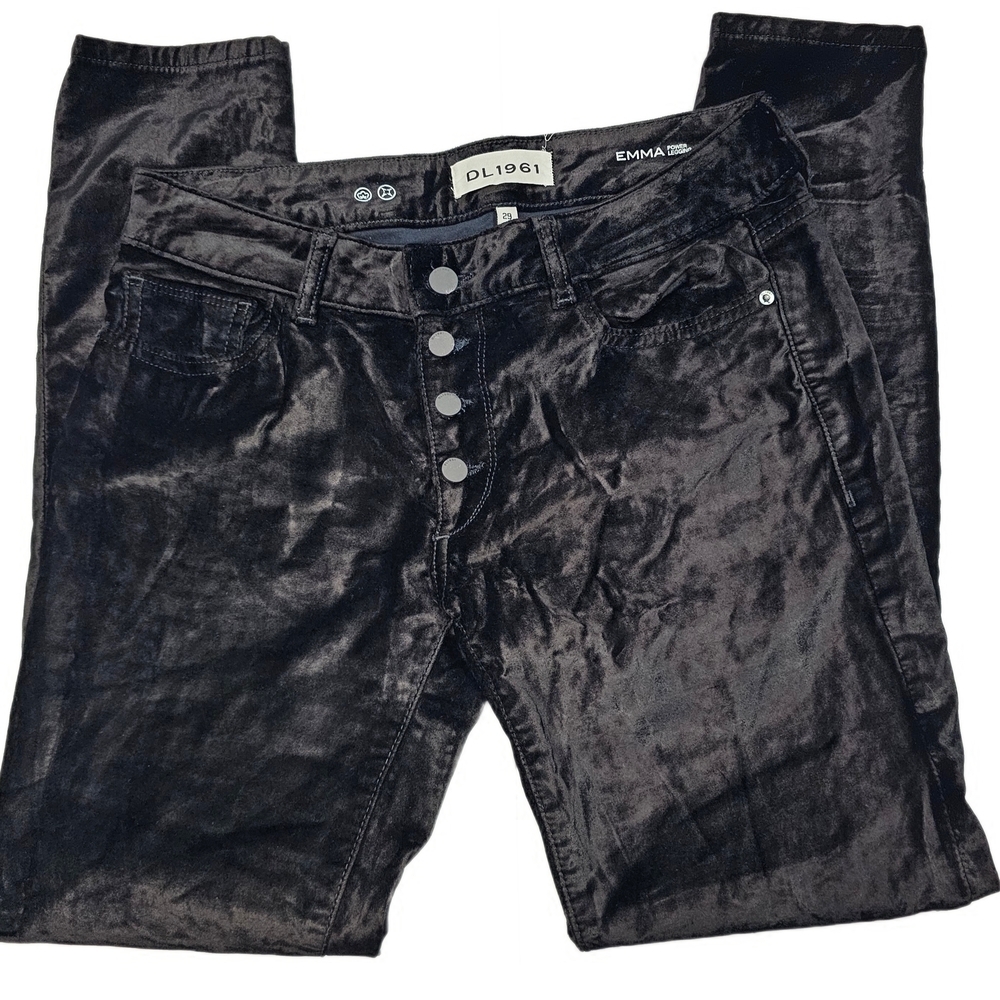 DL1961 Emma Velvet High-Rise Button-Fly Jeans - Black